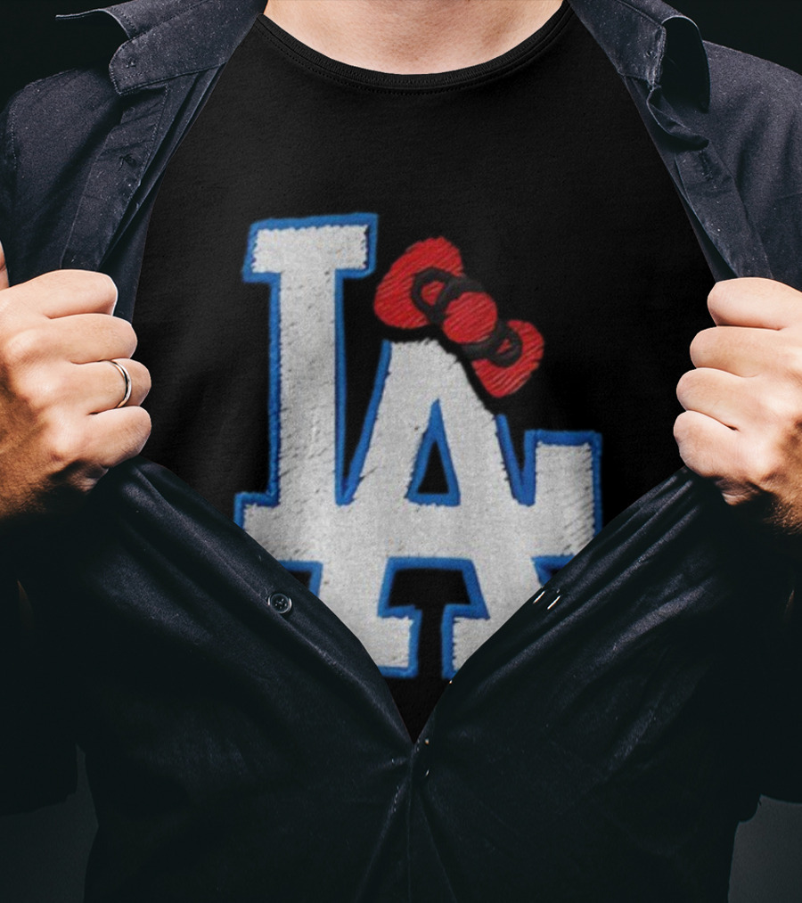 LA Dodgers Hello Kitty Bow Embroidery Collaboration T-Shirt