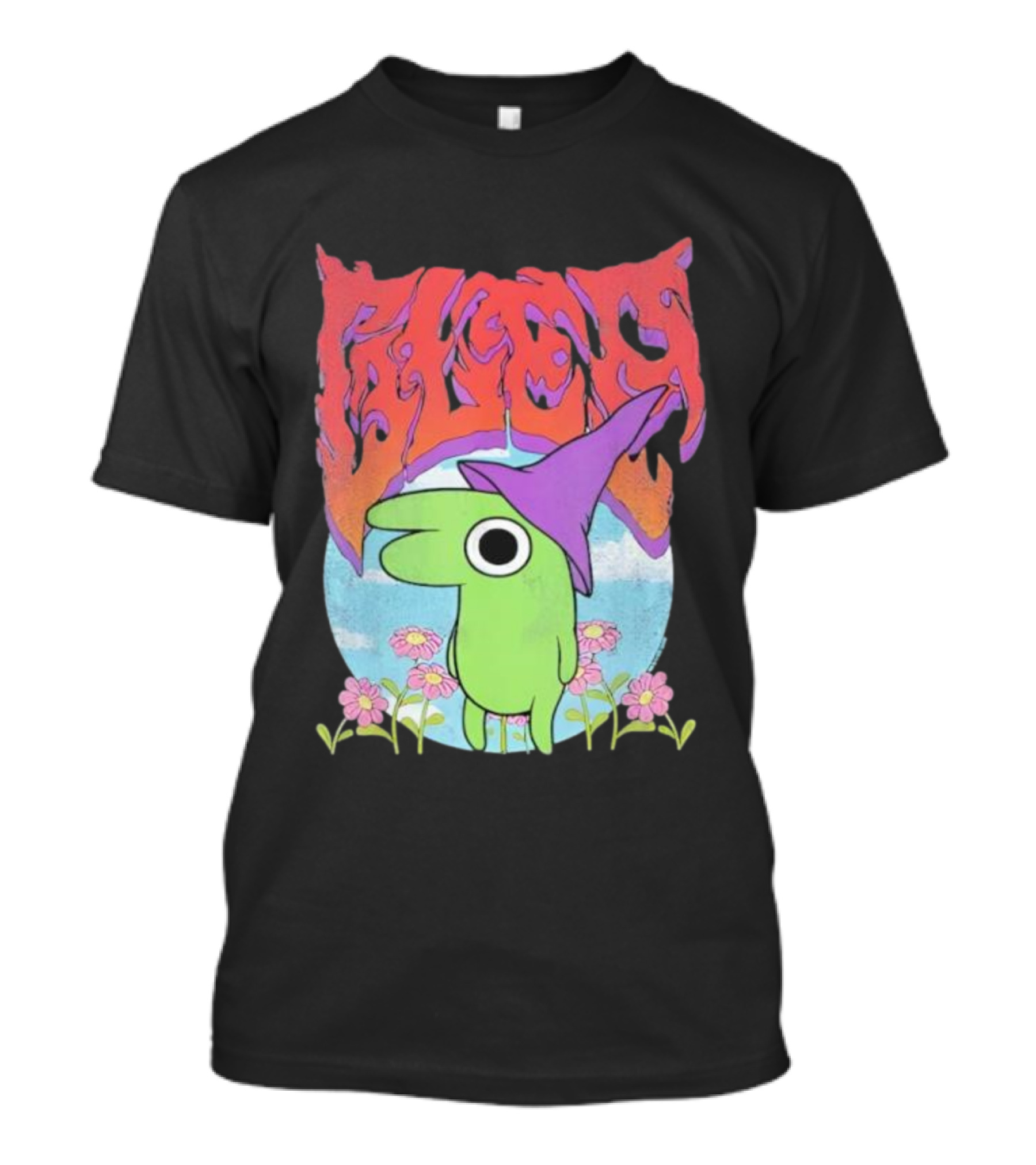 Glep Vintage Heavy Metal Cartoon With Flowers And Witch Hat T-Shirt