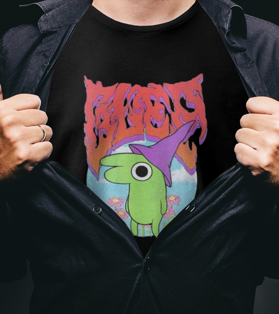 Glep Vintage Heavy Metal Cartoon With Flowers And Witch Hat T-Shirt