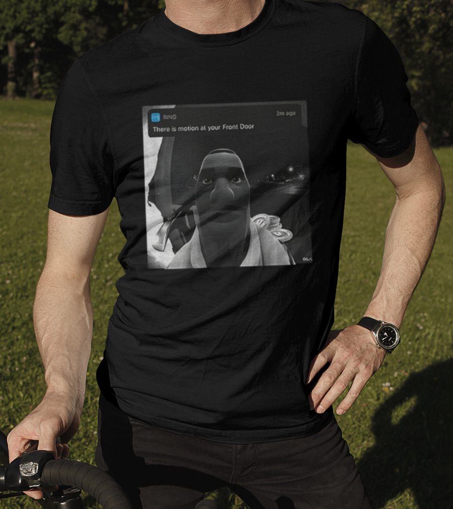 Ring Notification Meme 2m Ago Front Door Motion Alert Cartoon Face T-Shirt