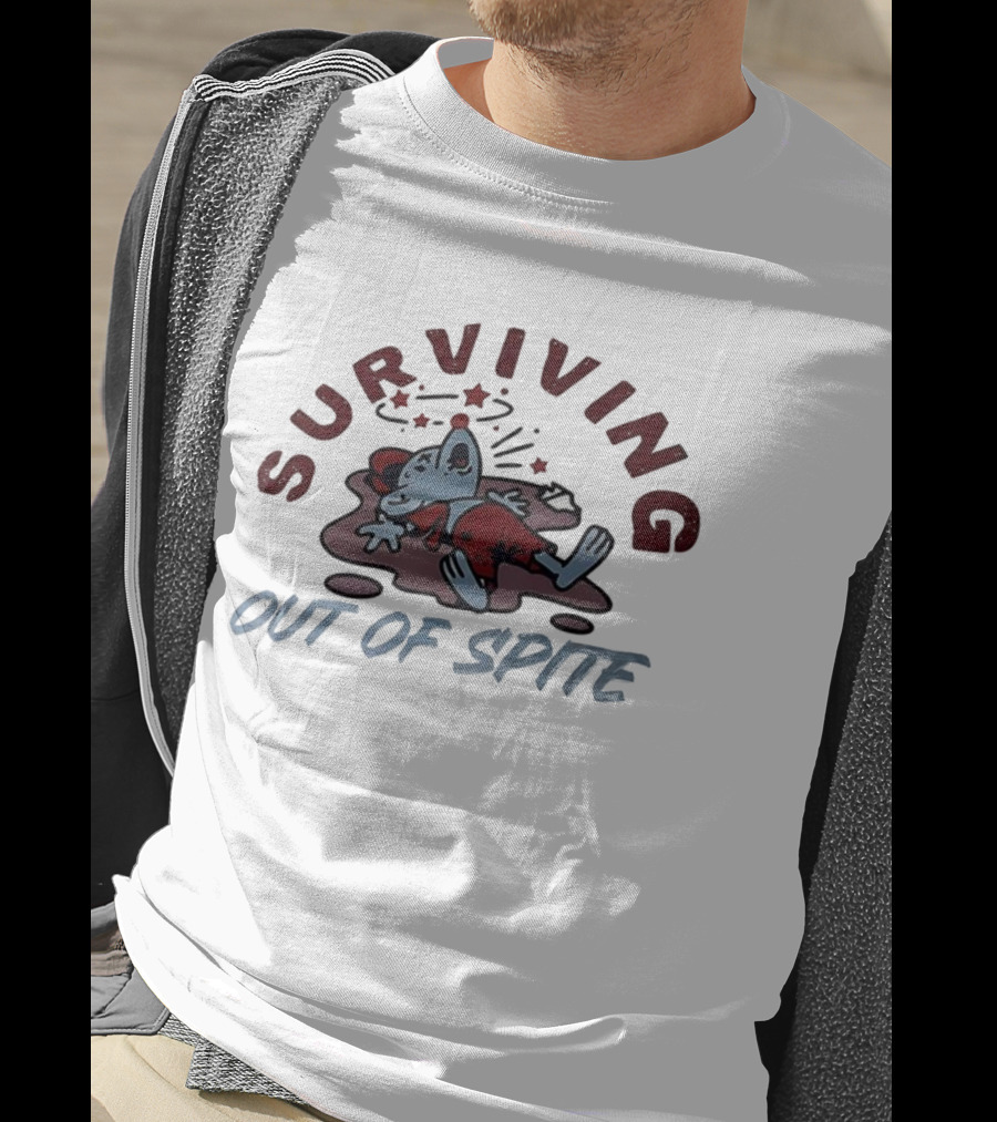 Surviving Out Of Spite Cartoon Illustration Character In Red Outfit T-Shirt