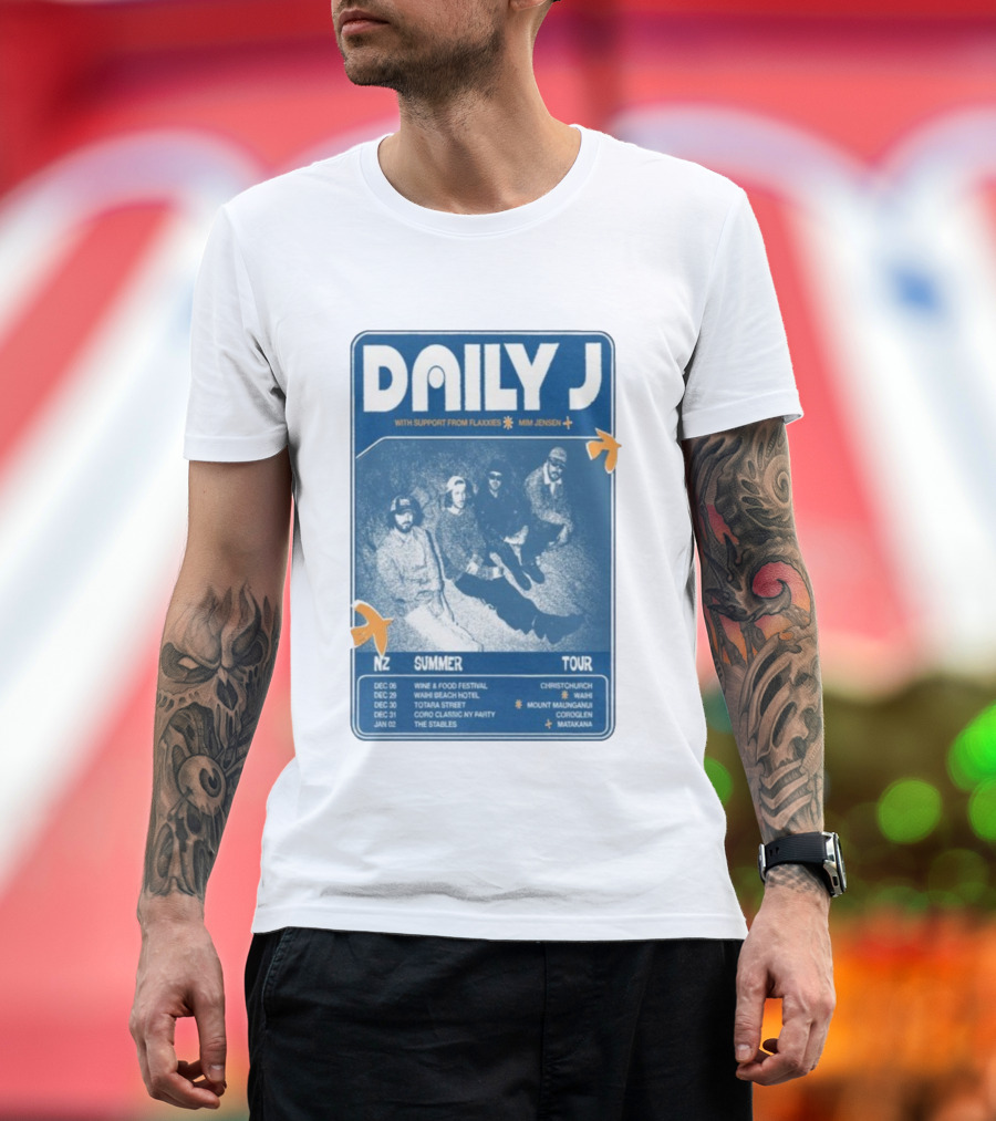 Daily J NZ Summer Tour 2025-2026 Support From Flaxxies Mim Jensen Christchurch Matakana T-Shirt