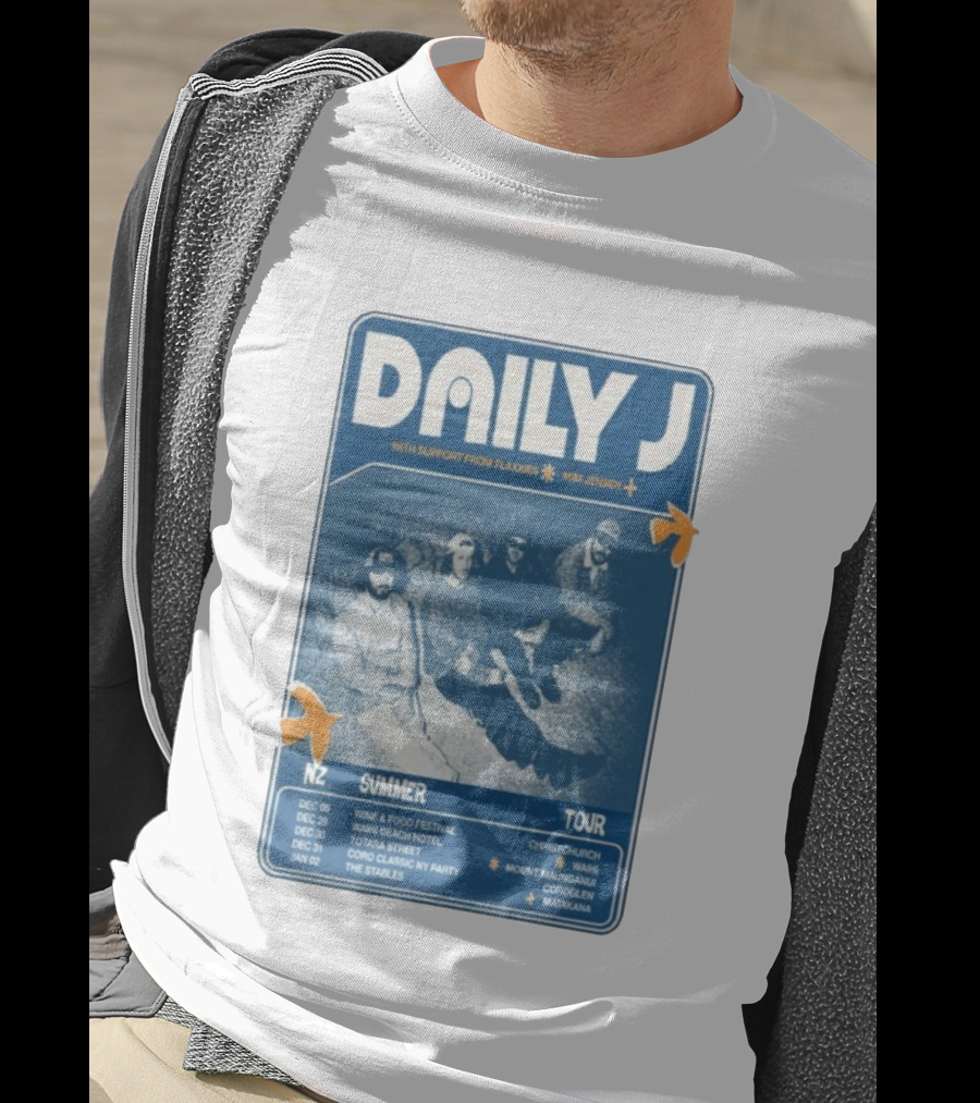 Daily J NZ Summer Tour 2025-2026 Support From Flaxxies Mim Jensen Christchurch Matakana T-Shirt