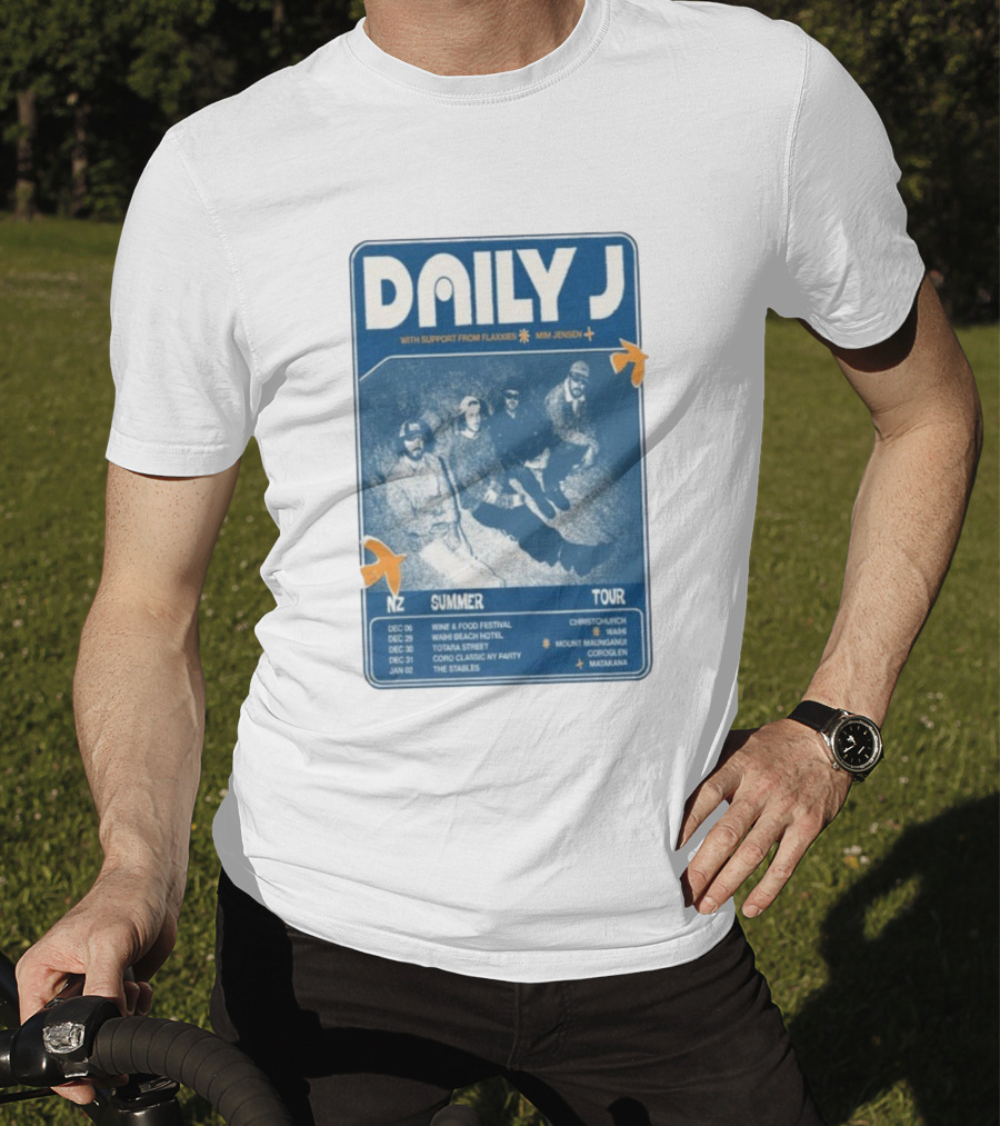 Daily J NZ Summer Tour 2025-2026 Support From Flaxxies Mim Jensen Christchurch Matakana T-Shirt
