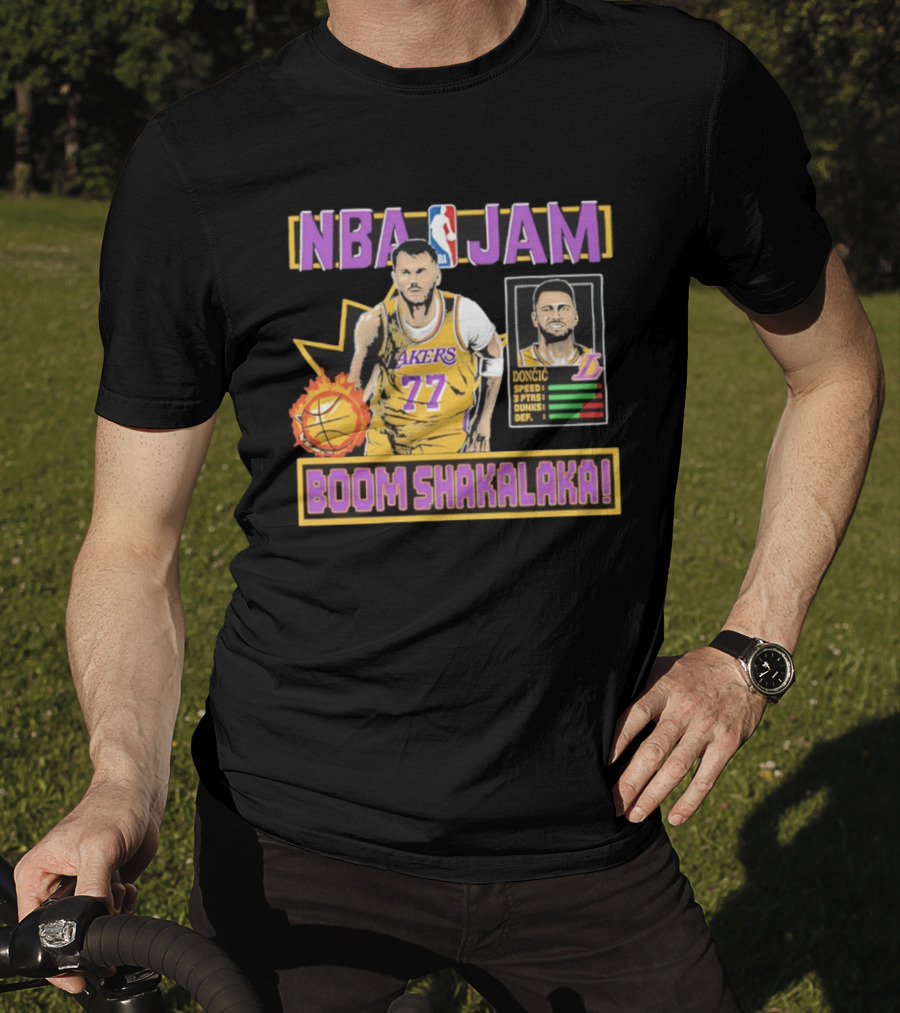 NBA Jam Lakers 77 Doncic Boom Shakalaka T-Shirt