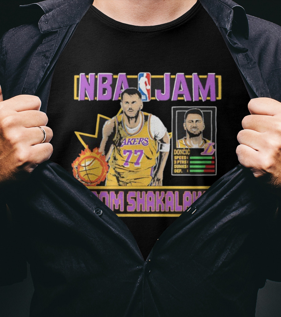 NBA Jam Lakers 77 Doncic Boom Shakalaka T-Shirt