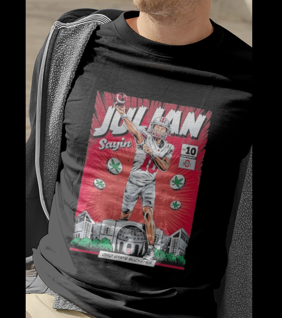 Julian Sayin Ohio State Buckeyes Number 10 Comic Superheroes Stadium T-Shirt