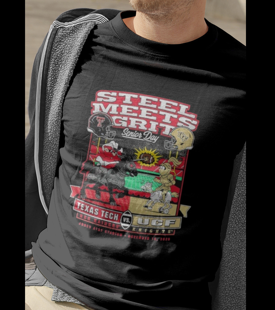Steel Meets Grit Texas Tech Red Raiders Vs UCF Knights Senior Day Jones AT&T Stadium Mascot November 15 2025 T-Shirt