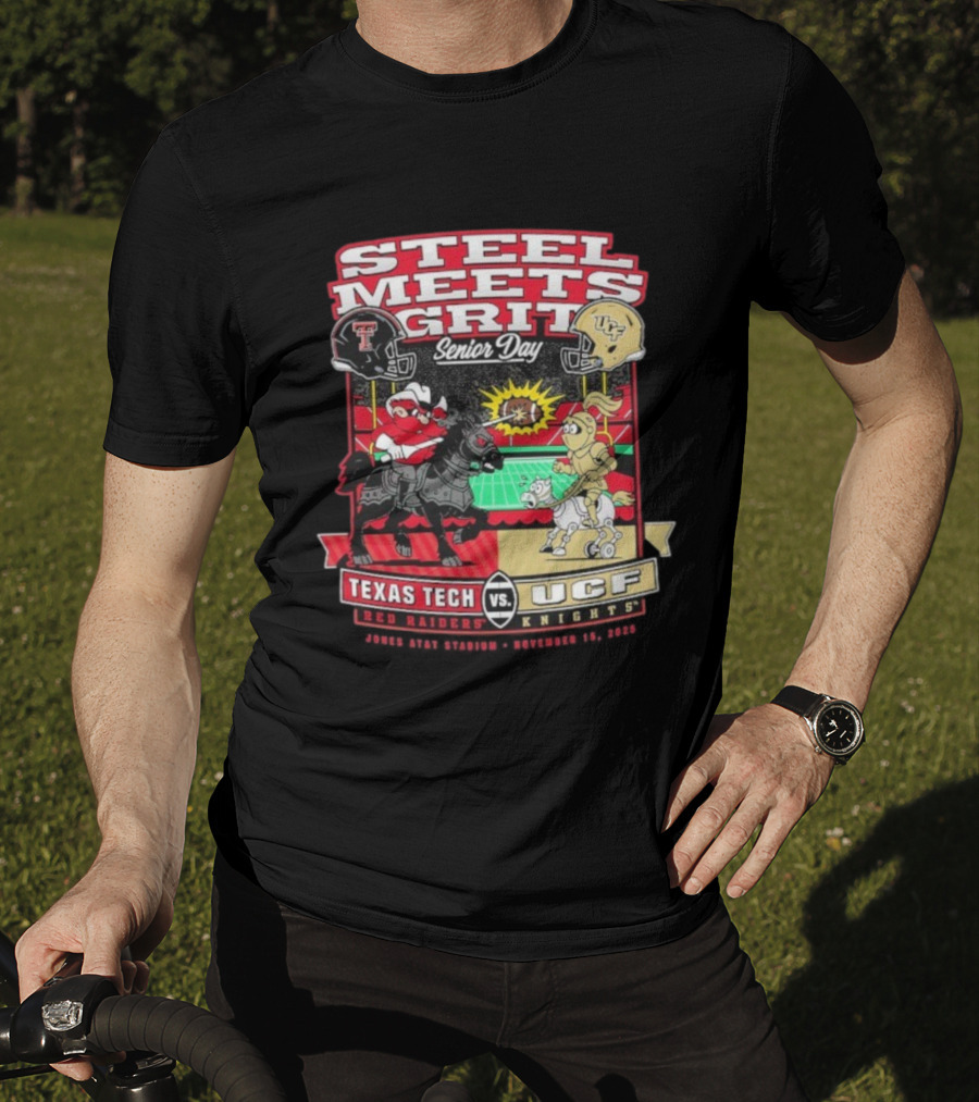 Steel Meets Grit Texas Tech Red Raiders Vs UCF Knights Senior Day Jones AT&T Stadium Mascot November 15 2025 T-Shirt