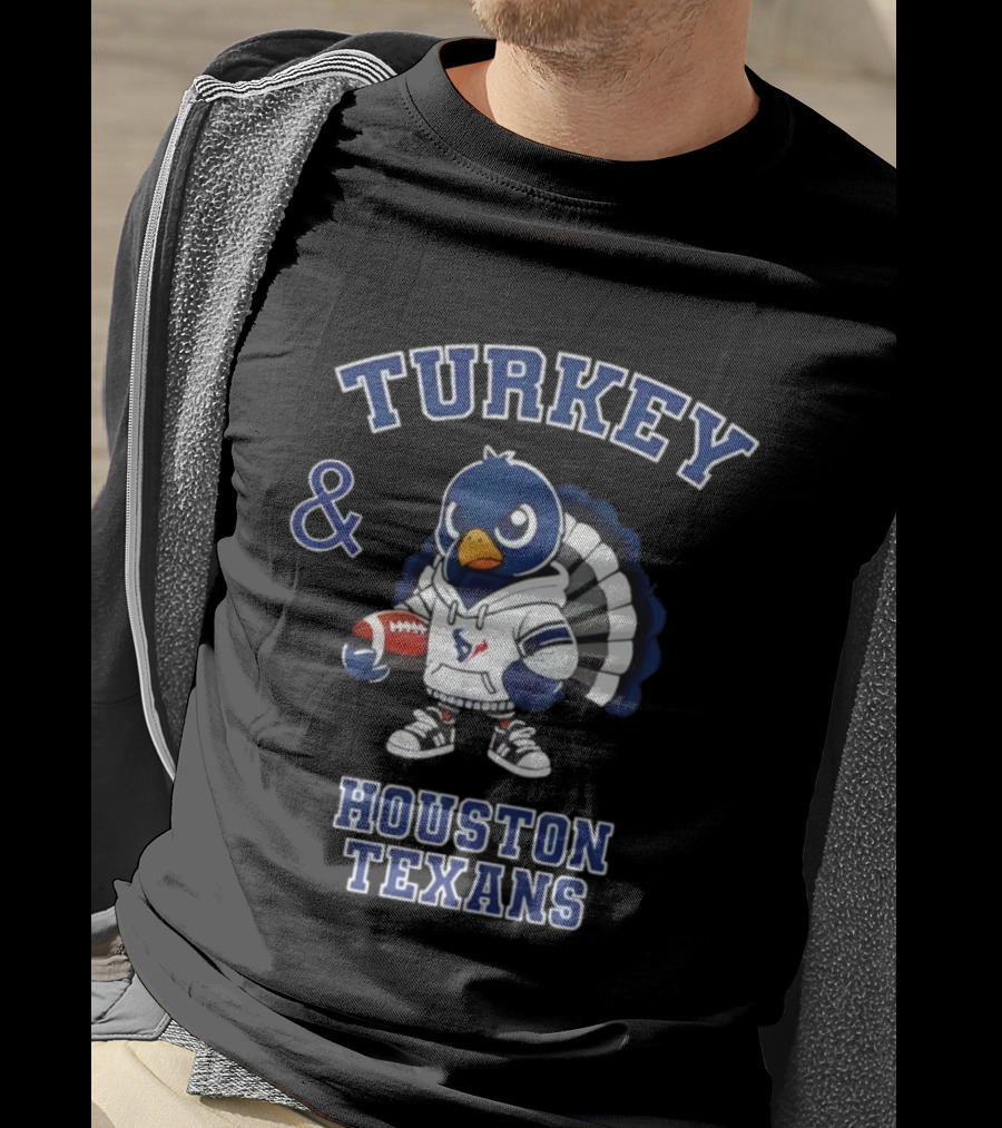 Turkey And Houston Texans Thanksgiving Football Celebration T-Shirt