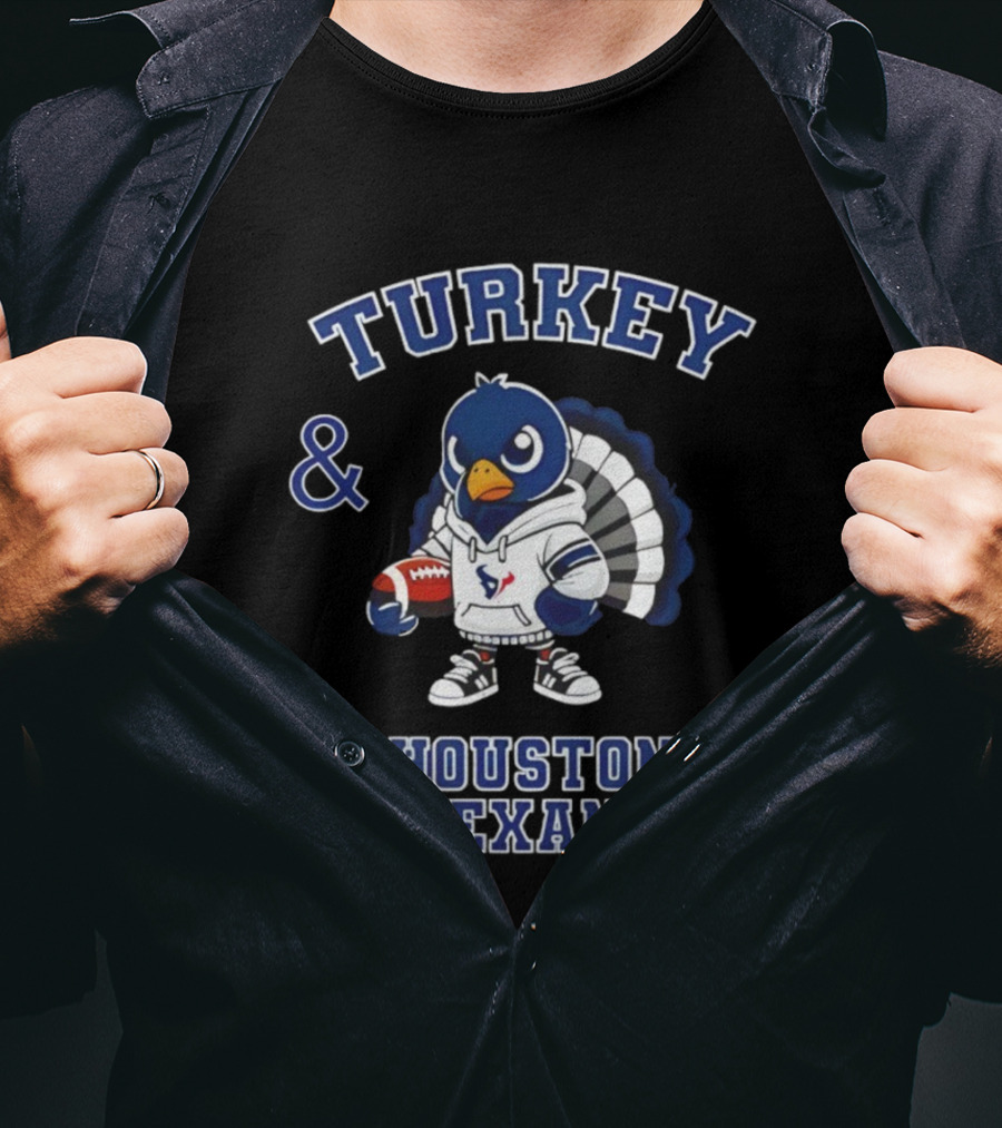 Turkey And Houston Texans Thanksgiving Football Celebration T-Shirt