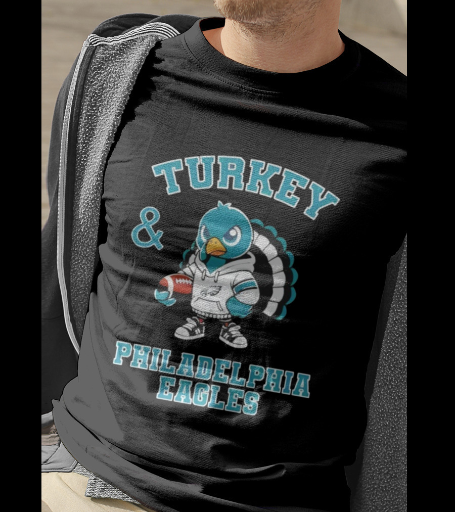 Turkey And Philadelphia Eagles Thanksgiving Football Fan Apparel T-Shirt