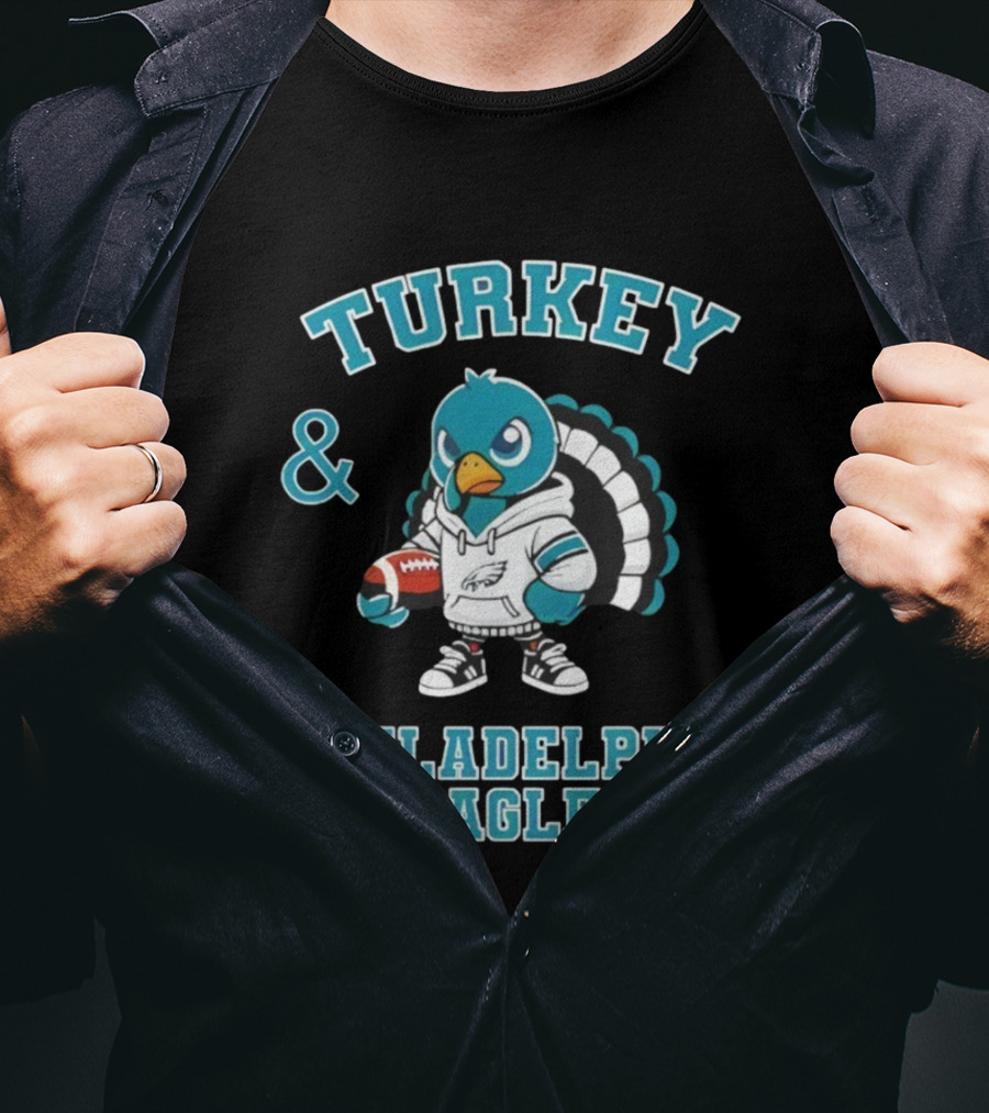 Turkey And Philadelphia Eagles Thanksgiving Football Fan Apparel T-Shirt
