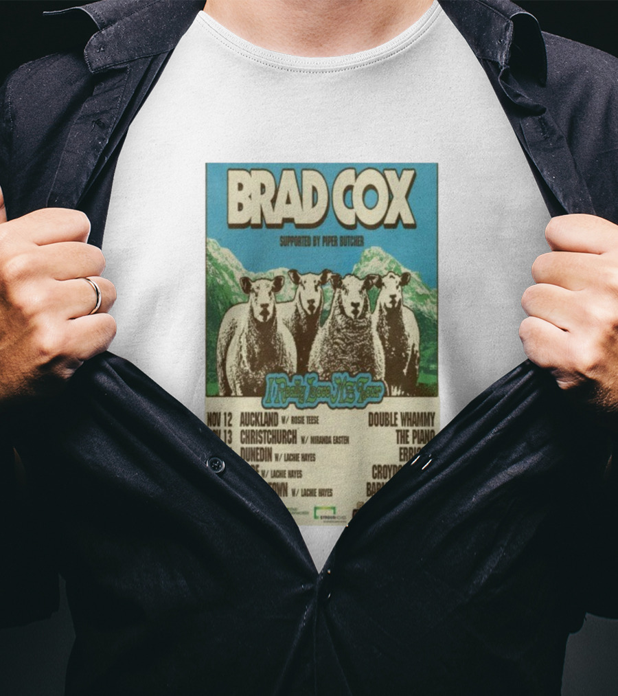 Brad Cox Supported By Piper Butcher New Zealand Tour Nov 2025 Sheep T-Shirt