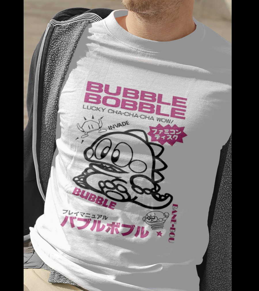 Bubble Bobble Japanese Lucky Cha Cha Cha Wow 80s Invade Vintage T-Shirt