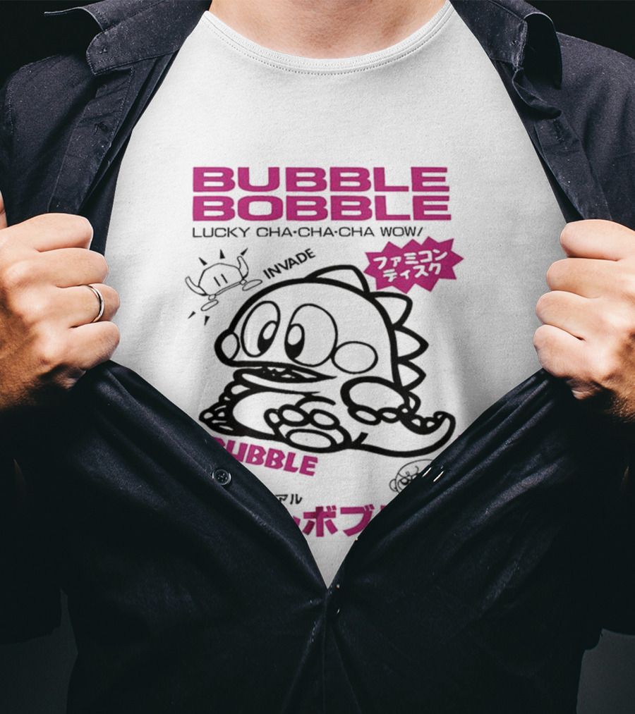 Bubble Bobble Japanese Lucky Cha Cha Cha Wow 80s Invade Vintage T-Shirt
