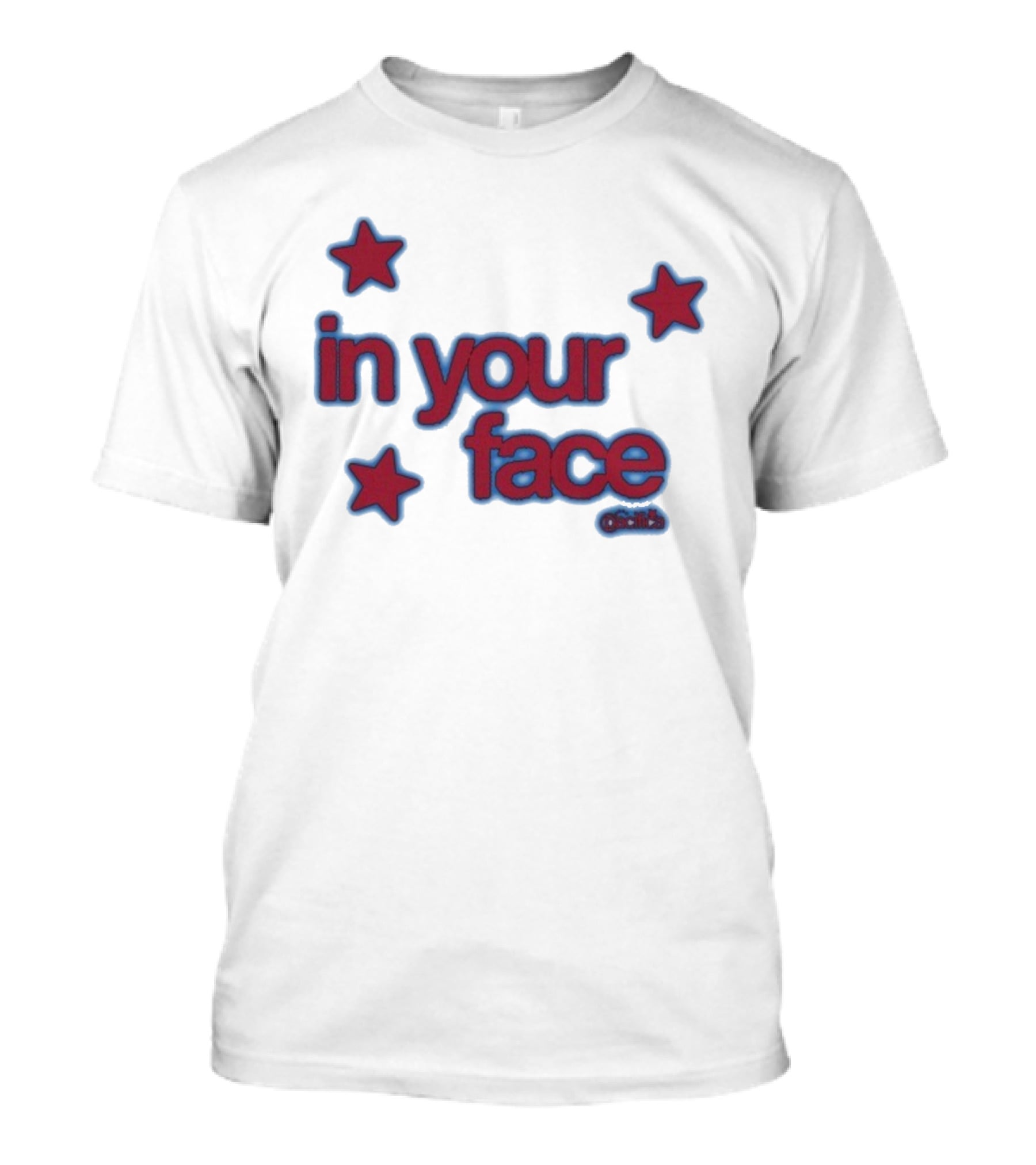 Pacifica In Your Face Stars Logo Bold Red And Blue Stars Pattern T-Shirt