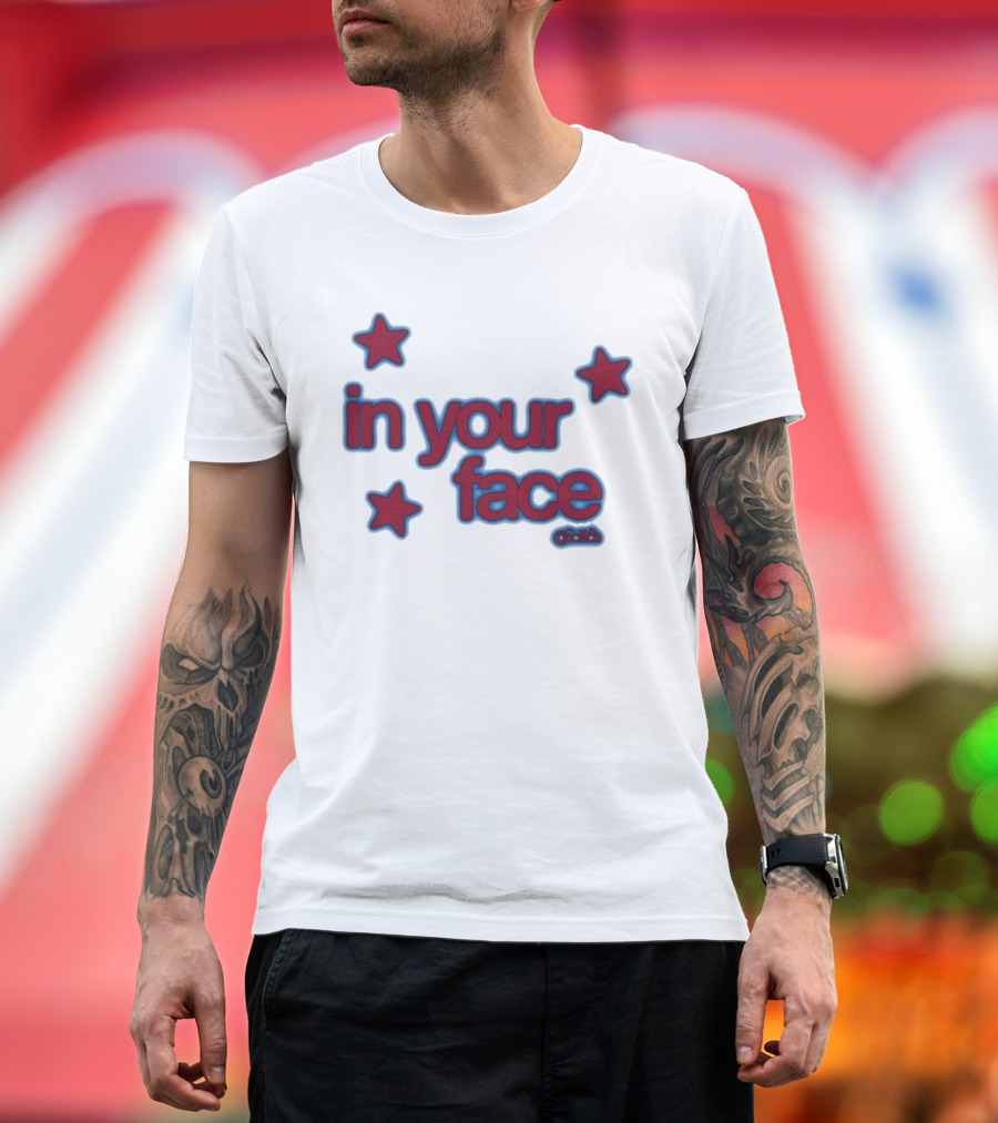 Pacifica In Your Face Stars Logo Bold Red And Blue Stars Pattern T-Shirt