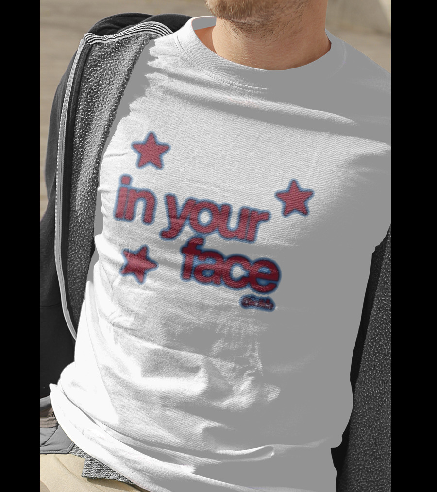 Pacifica In Your Face Stars Logo Bold Red And Blue Stars Pattern T-Shirt