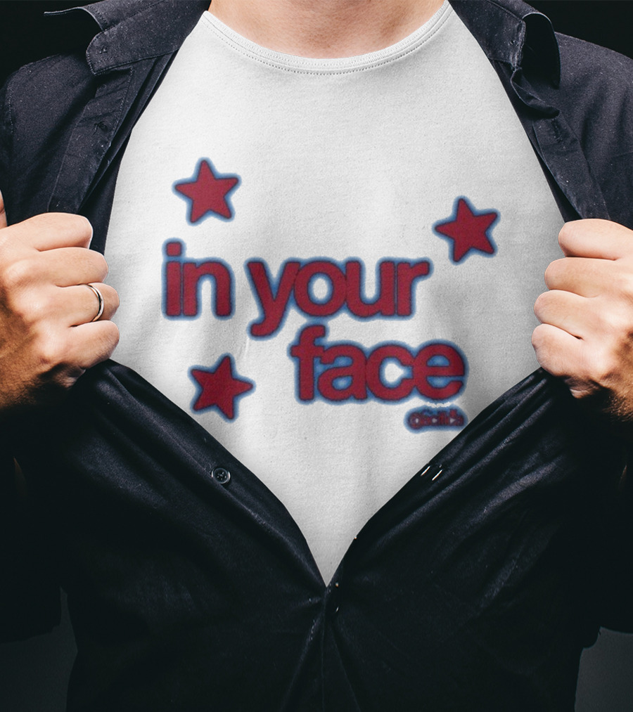 Pacifica In Your Face Stars Logo Bold Red And Blue Stars Pattern T-Shirt