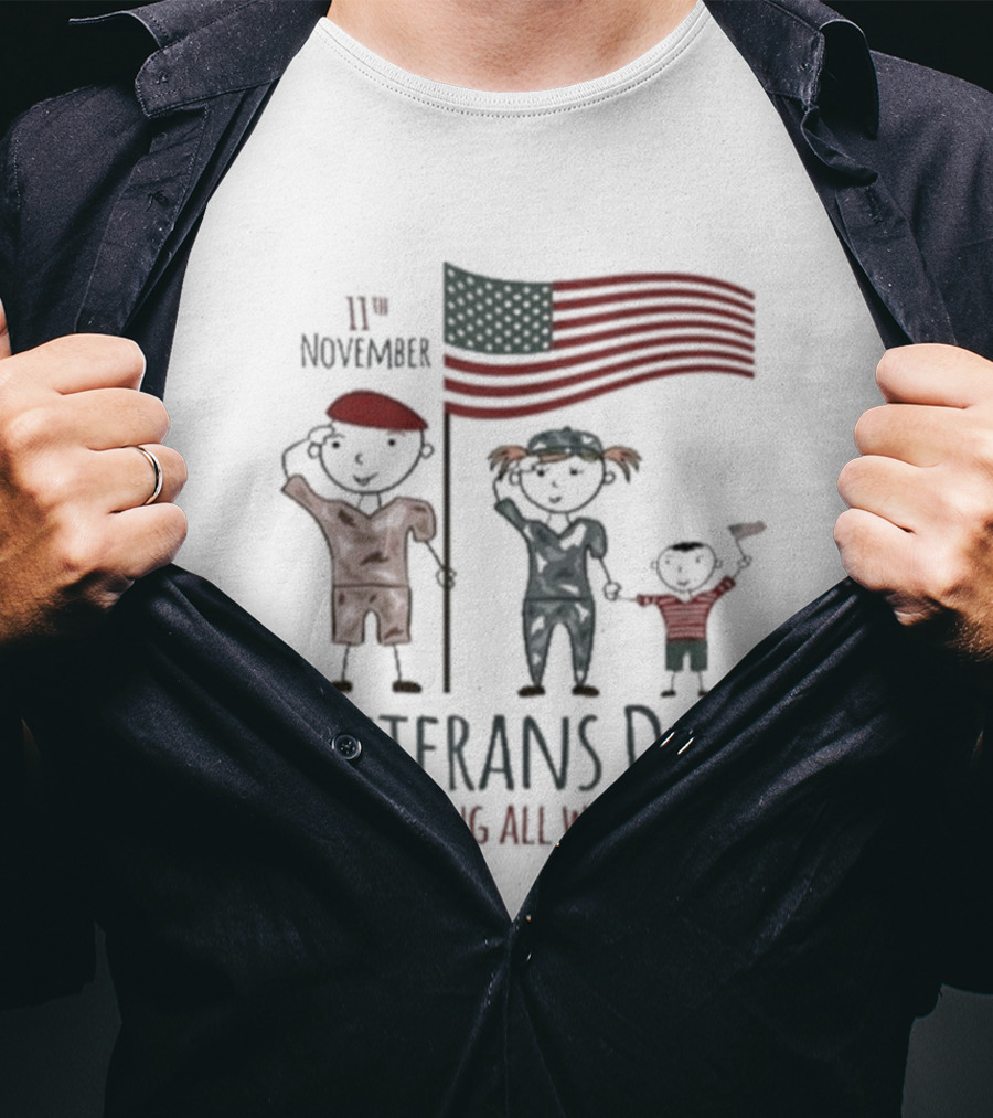 Veterans Day Honoring All Who Served 11th November American Flag Families T-Shirt