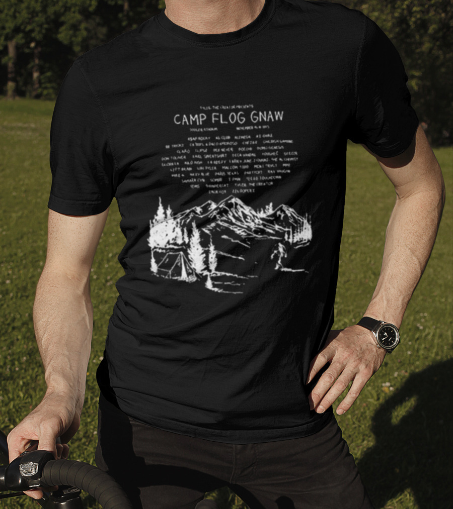 Camp Flog Gnaw 2025 Mountain Bigfoot Tyler The Creator Lineup Adventure T-Shirt