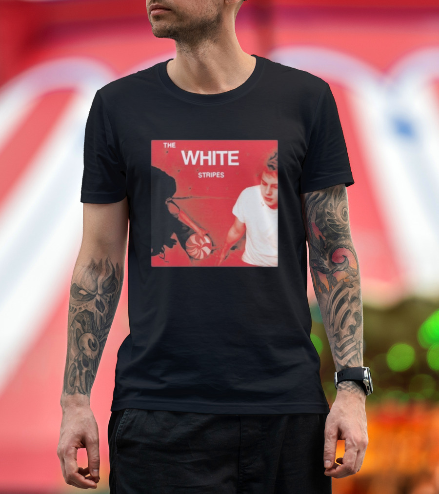 The White Stripes Let's Shake Hands Red And White Spiral Design T-Shirt