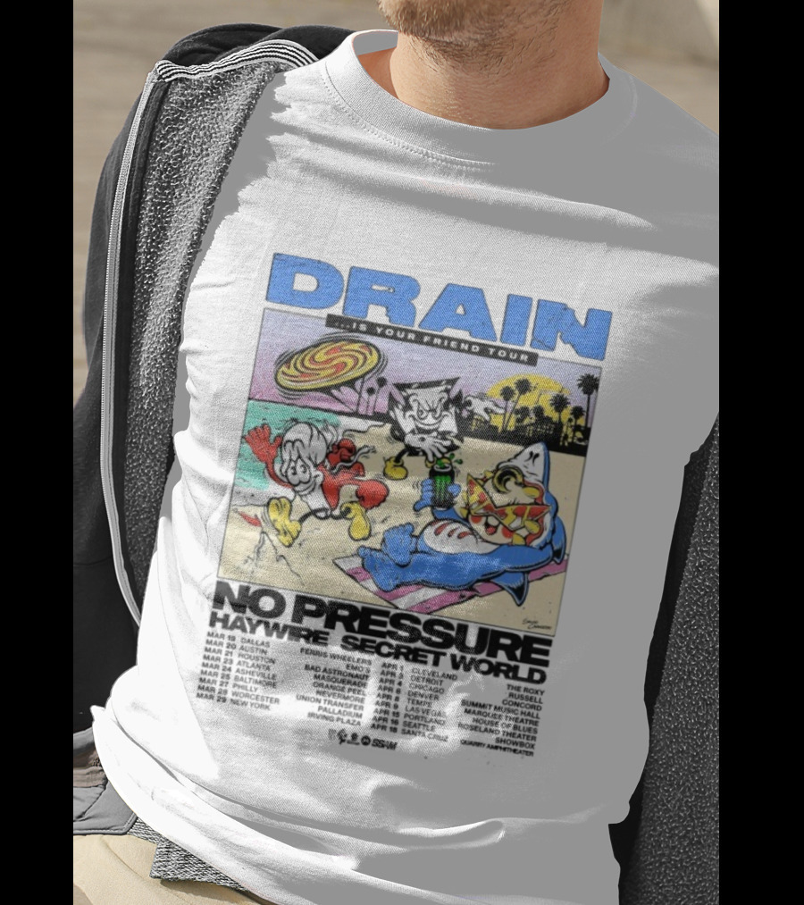 Drain Is Your Friend Tour 2026 No Pressure Haywire Secret World Beach Scene Vintage Style T-Shirt