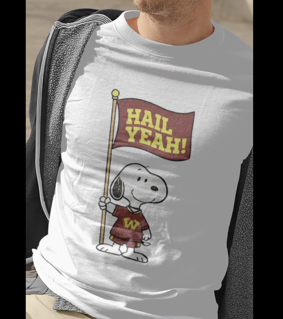 Snoopy Holding Hail Yeah Washington Commanders Flag Football Cartoon T-Shirt