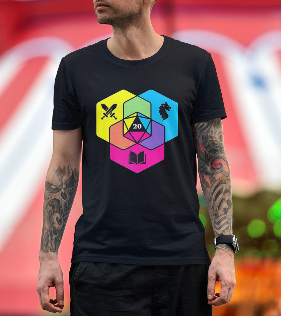 RGB CMYK Venn Diagram 20 Swords Dragon Book Icons Dungeons And Dragons Dice T-Shirt