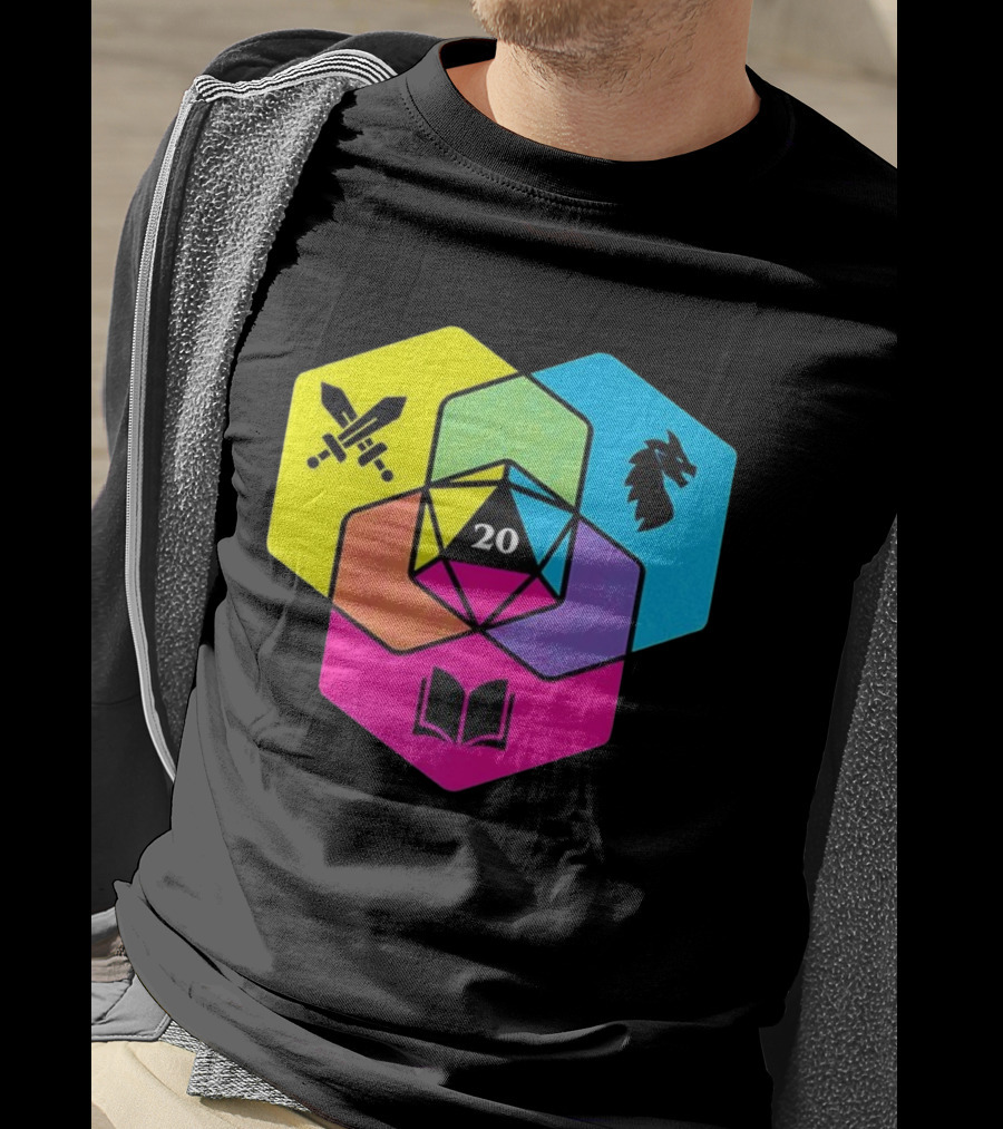 RGB CMYK Venn Diagram 20 Swords Dragon Book Icons Dungeons And Dragons Dice T-Shirt