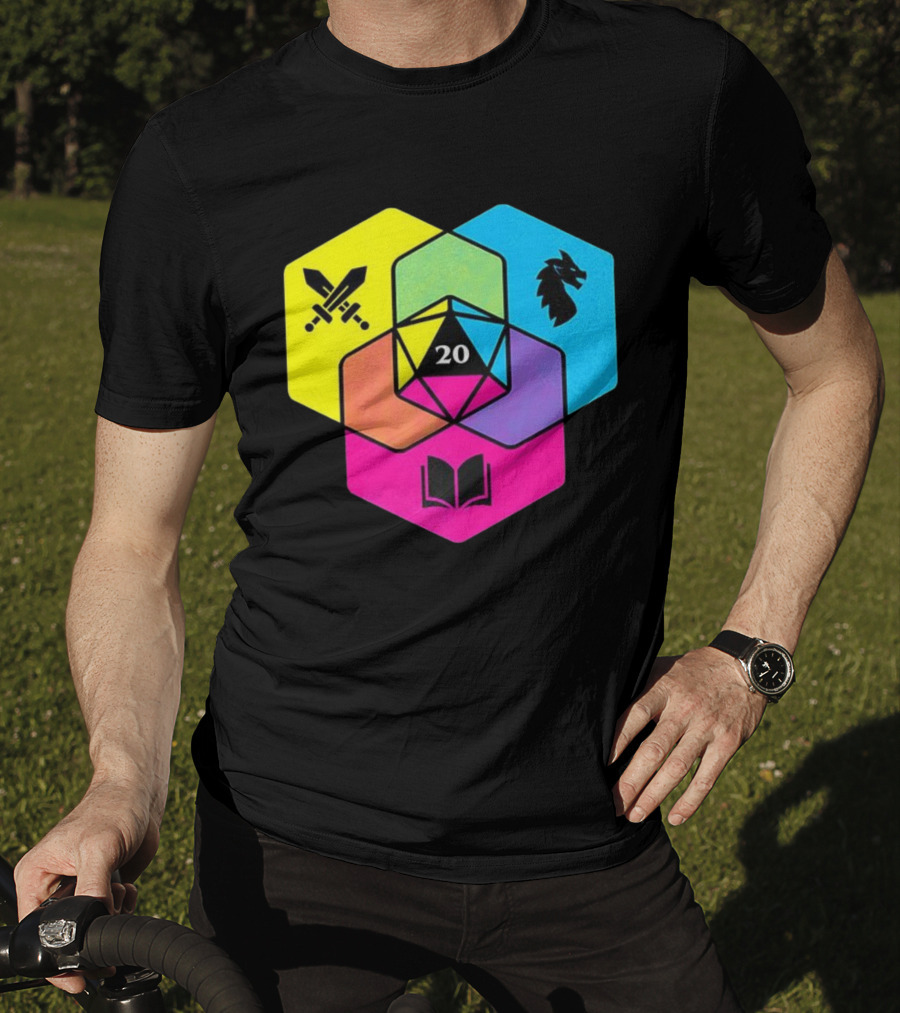 RGB CMYK Venn Diagram 20 Swords Dragon Book Icons Dungeons And Dragons Dice T-Shirt