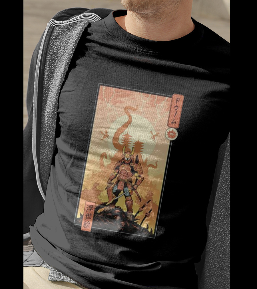 Samurai Doom Ukiyo-E Style Japanese Warrior Demon Battle Art T-Shirt