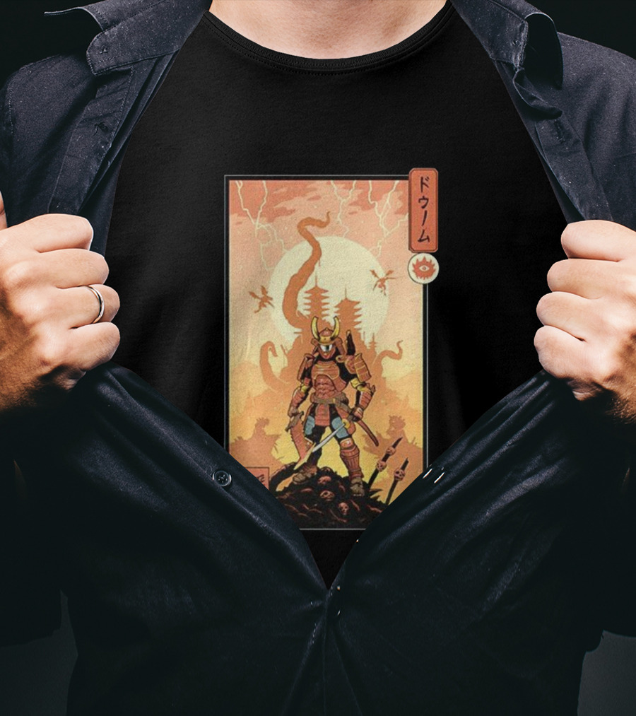 Samurai Doom Ukiyo-E Style Japanese Warrior Demon Battle Art T-Shirt