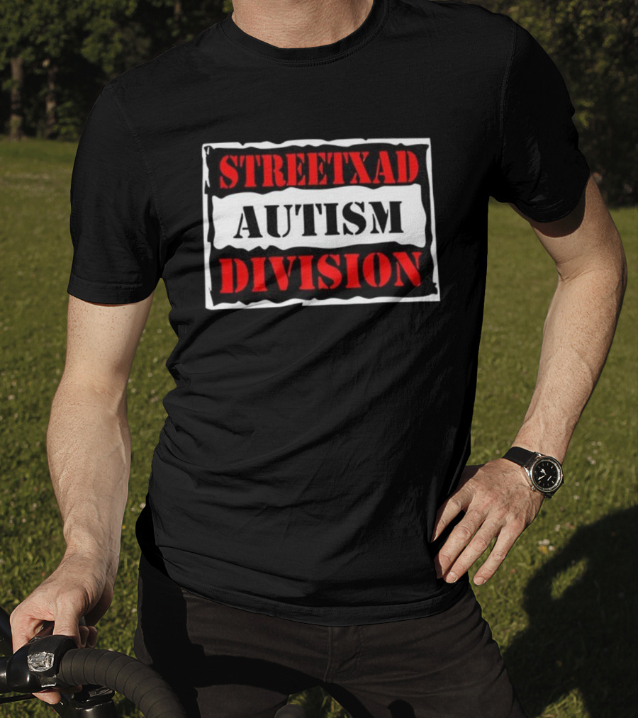 Streetxad Autism Division Bold Text Red Black White T-Shirt