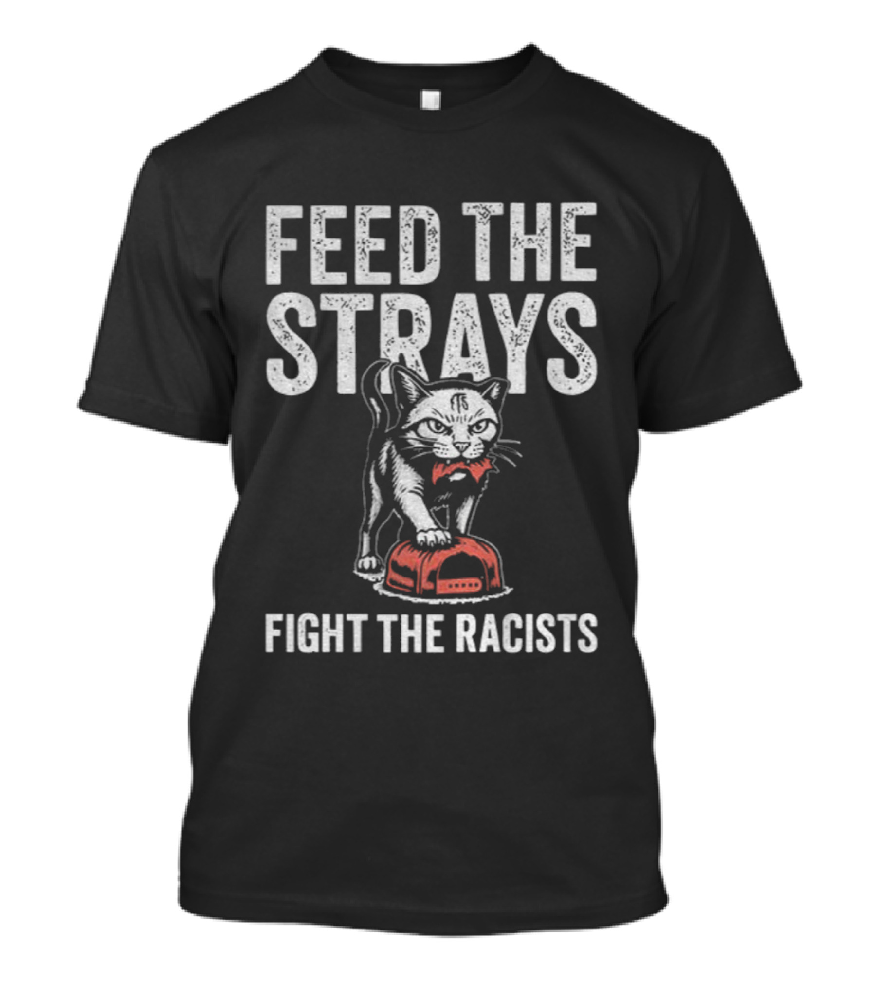 Feed The Strays Fight The Racists Cat With Red Helmet T-Shirt