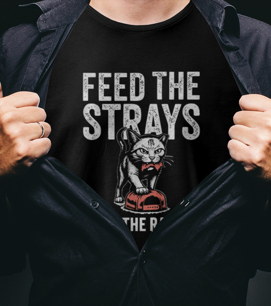 Feed The Strays Fight The Racists Cat With Red Helmet T-Shirt