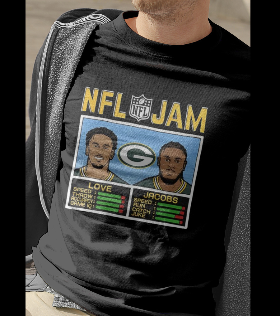 NFL Jam Jordan Love Josh Jacobs Green Bay Packers Video Game Style T-Shirt