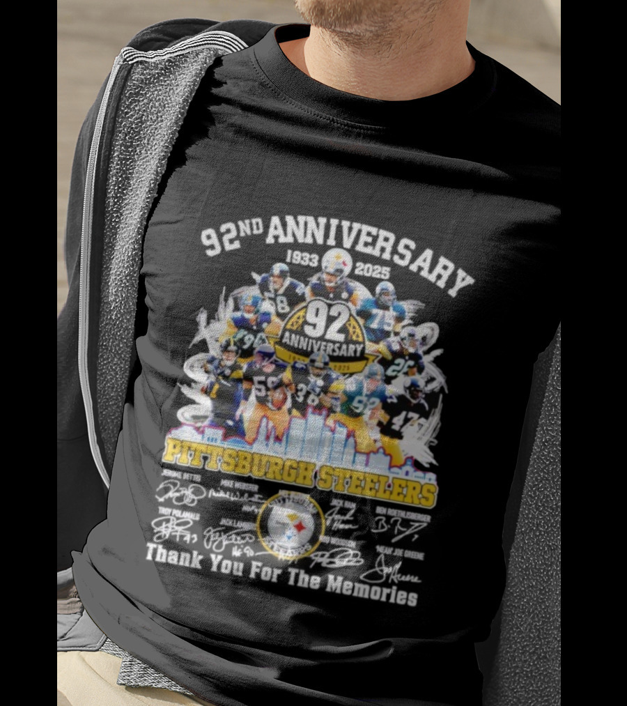 Pittsburgh Steelers 92nd Anniversary 1933-2025 Thank You For The Memories 92 Anniversary 1933-2025 T-Shirt