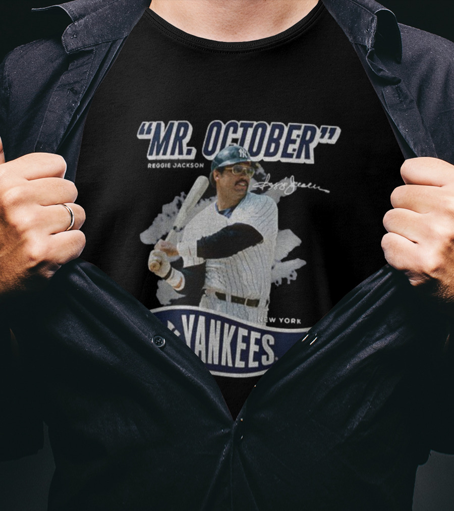 Reggie Jackson Mr October New York Yankees MLB Player Signature Yankees T-Shirt