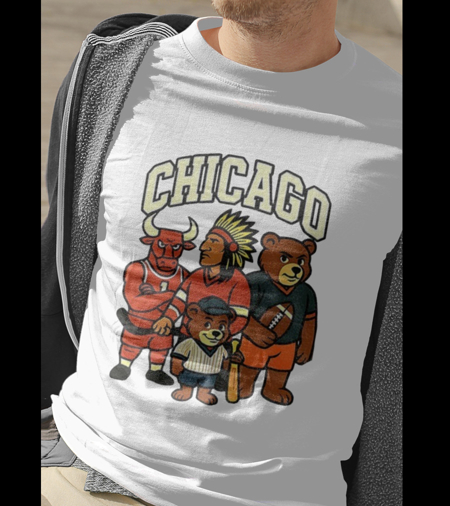 Chicago Bulls Blackhawks Bears Cubs Mascot Mashup T-Shirt