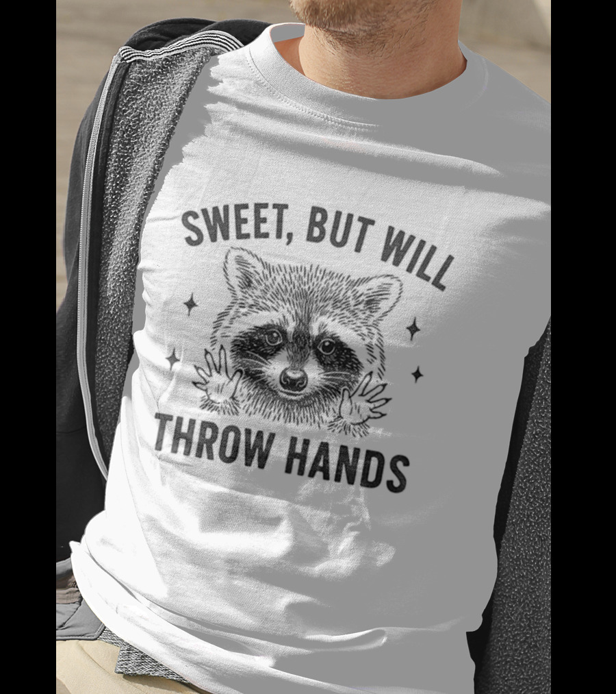 Sweet But Will Throw Hands Raccoon Vintage Retro Style T-Shirt