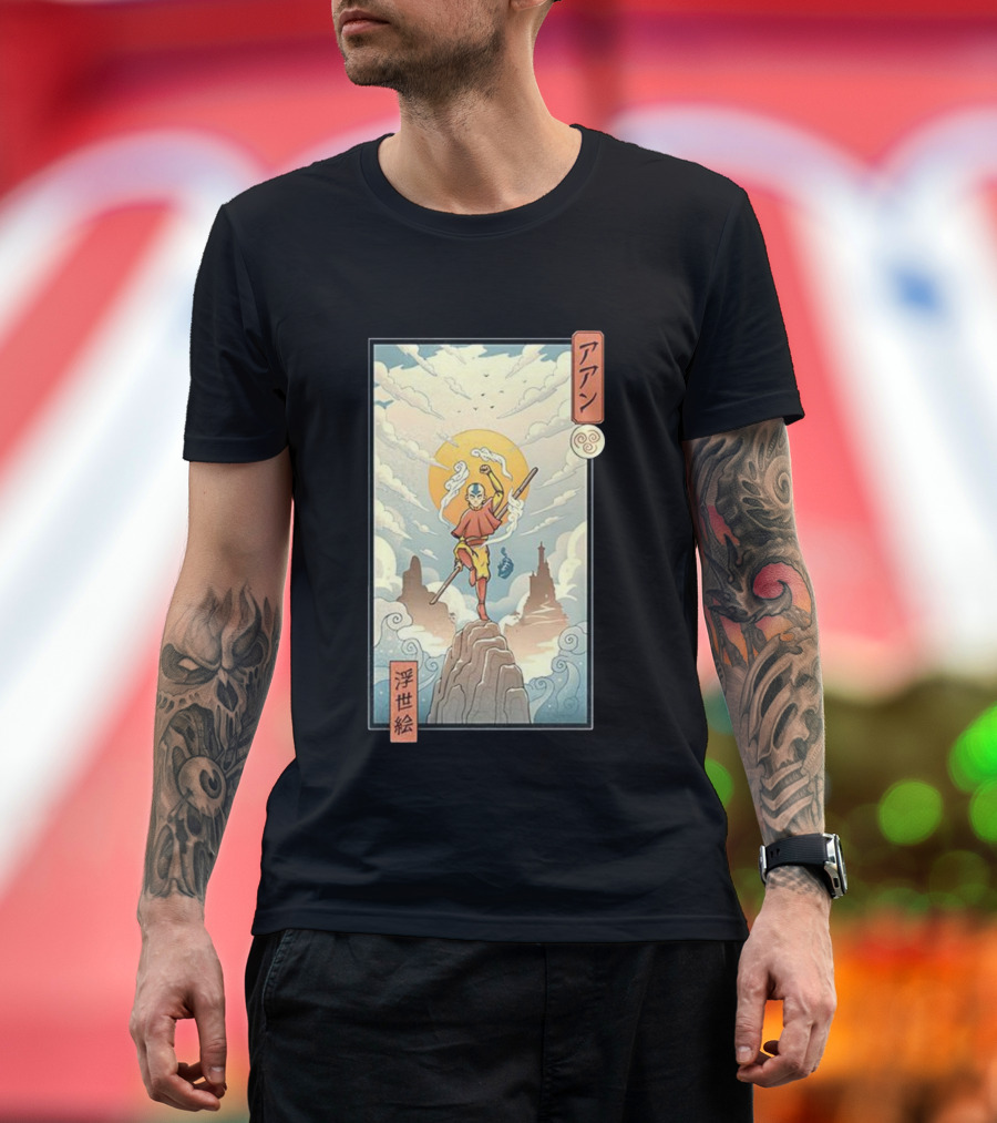 Aang Air Nomad Avatar The Last Airbender Ukiyo-e Style Clouds And Mountains T-Shirt