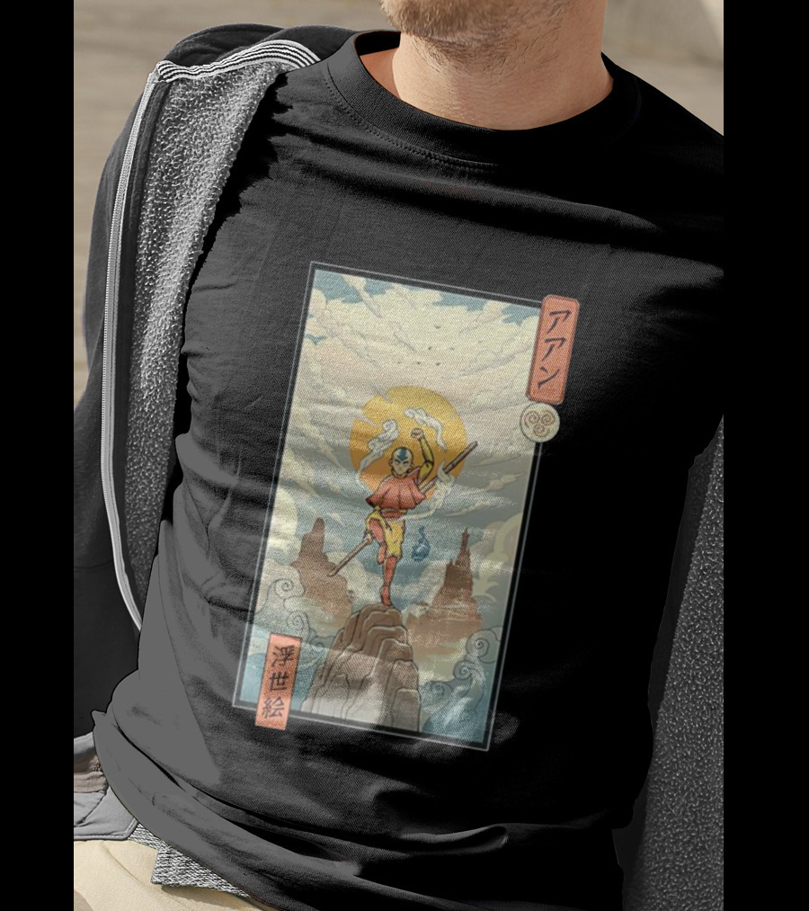 Aang Air Nomad Avatar The Last Airbender Ukiyo-e Style Clouds And Mountains T-Shirt