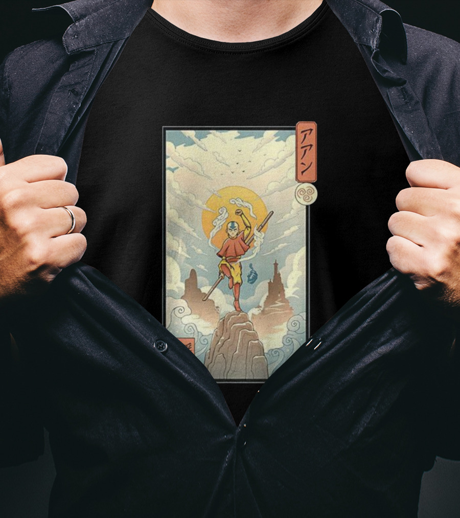 Aang Air Nomad Avatar The Last Airbender Ukiyo-e Style Clouds And Mountains T-Shirt