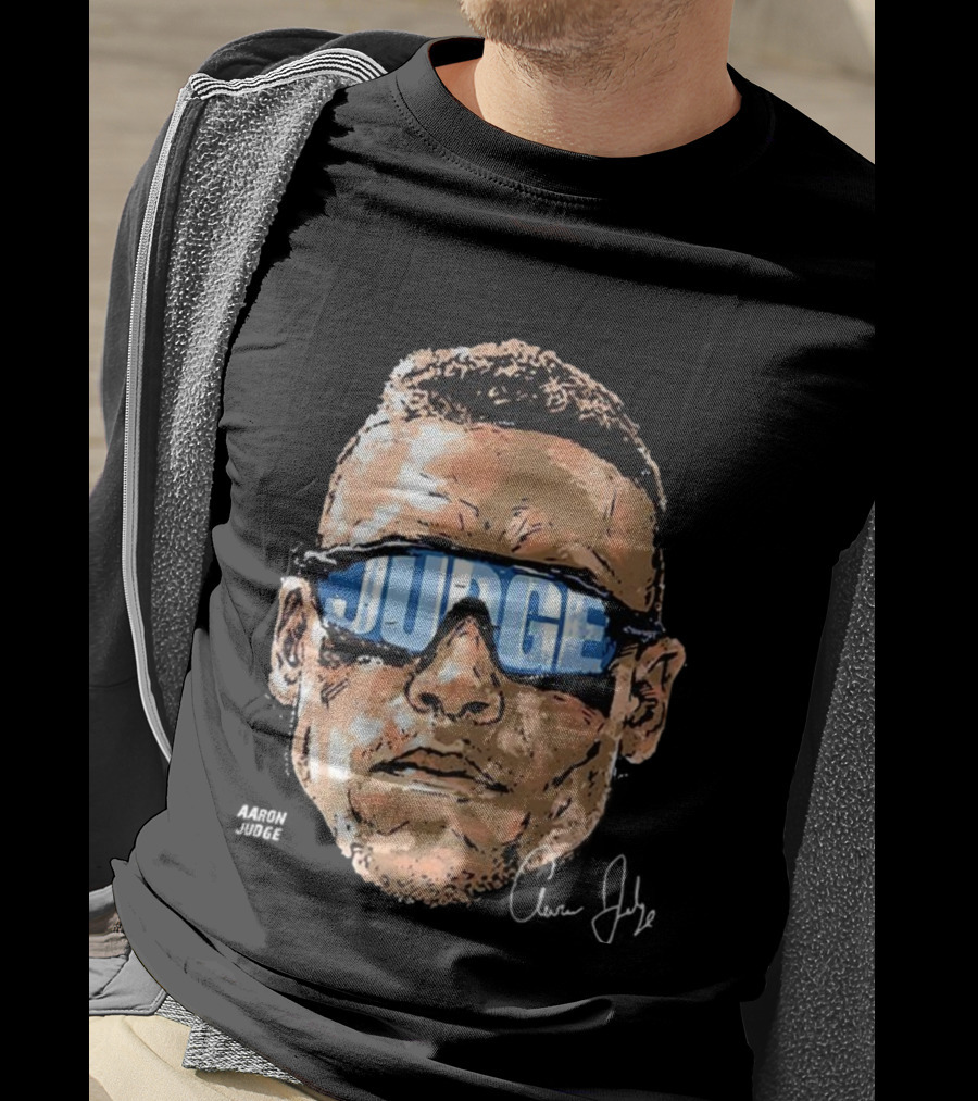 Aaron Judge New York Yankees Baseball Big Head Glasses Judge Signature T-Shirt