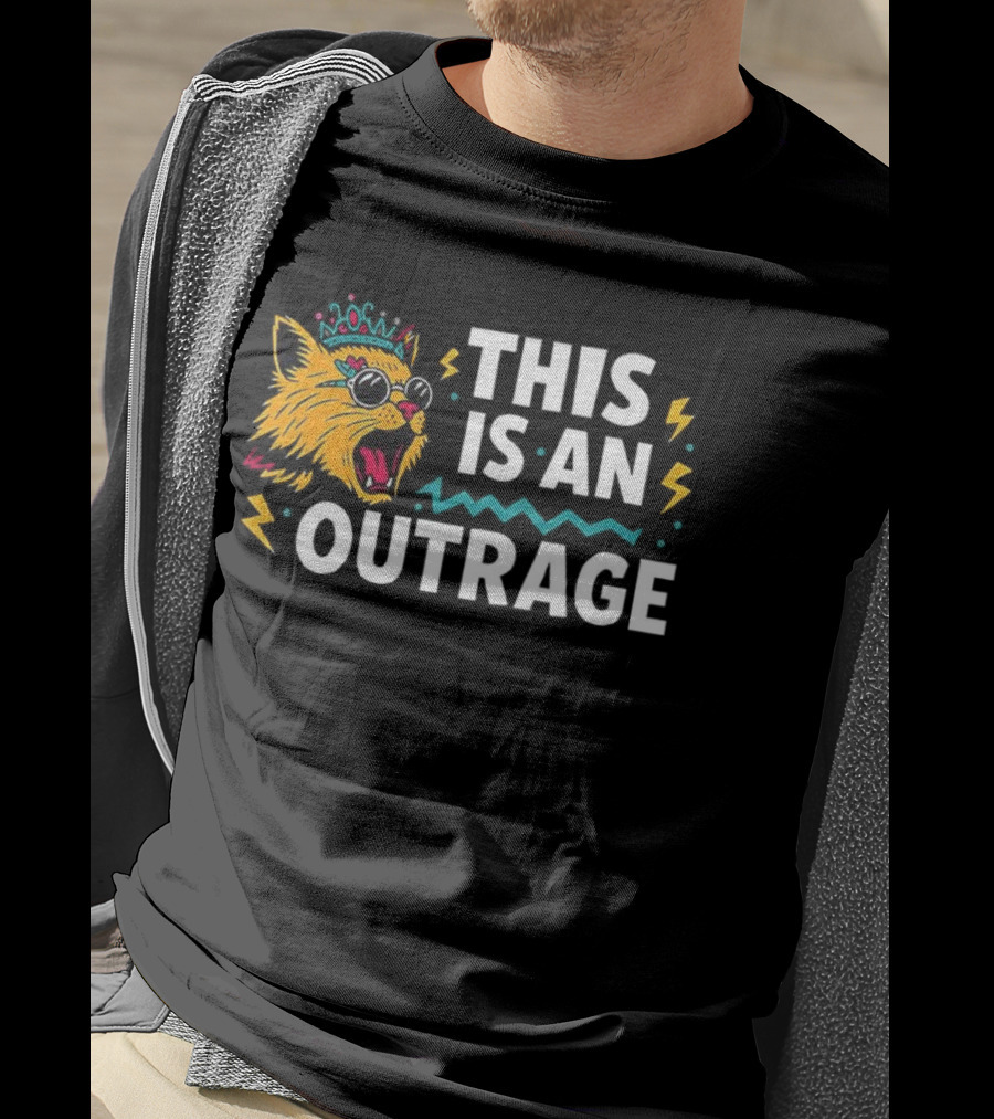 Cat This Is An Outrage Fun Cool Sunglasses Lightning Bolt T-Shirt