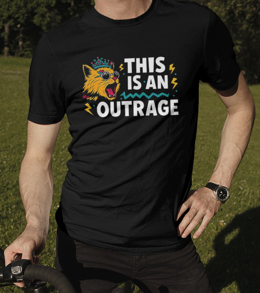 Cat This Is An Outrage Fun Cool Sunglasses Lightning Bolt T-Shirt