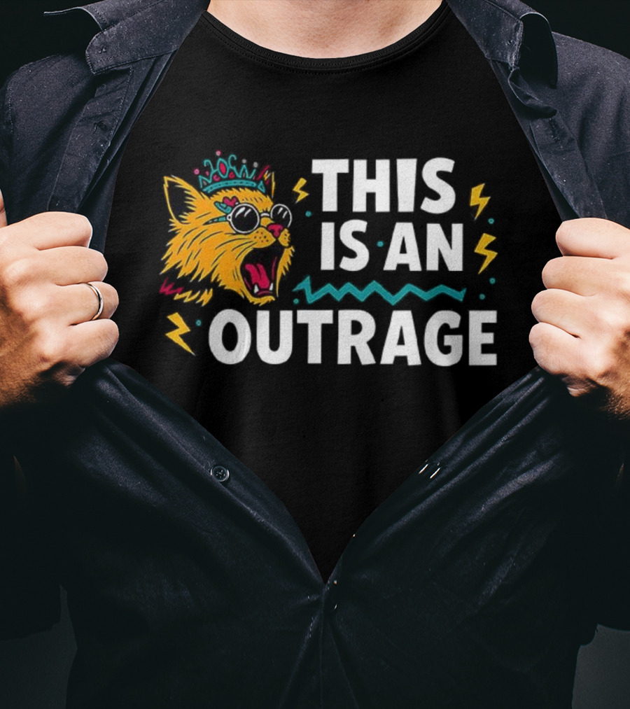 Cat This Is An Outrage Fun Cool Sunglasses Lightning Bolt T-Shirt