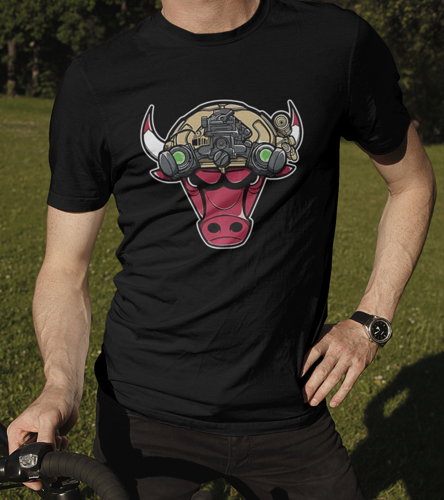 Chicago Bulls Military Bull Visor Helmet NBA Crossover T-Shirt